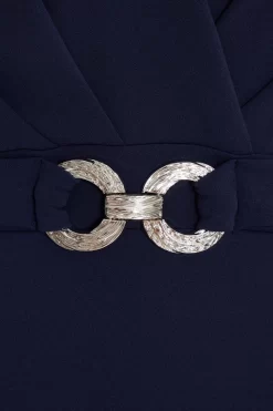 Navy Chiffon Sleeve Buckle Midi Dress -Women Clothing Sale 00100038135 ZS scaled