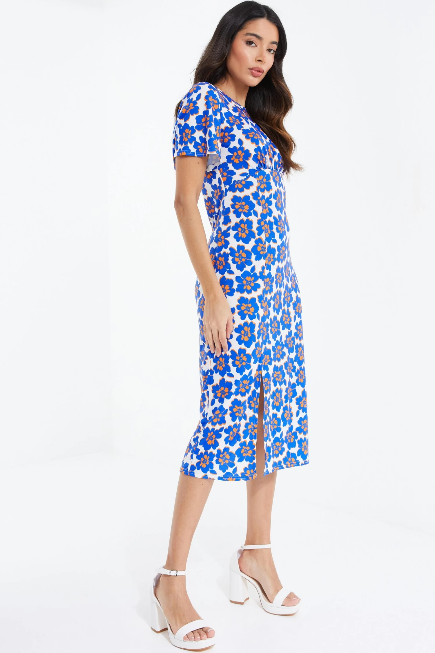 Royal Blue Floral Midi Dress 4 Royal Blue Floral Midi Dress - Image 4