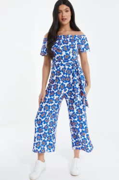 Royal Blue Floral Bardot Jumpsuit -Women Clothing Sale 00100038138 XS scaled