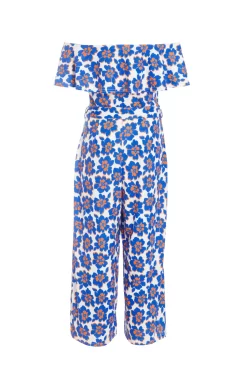 Royal Blue Floral Bardot Jumpsuit -Women Clothing Sale 00100038138 ZB scaled