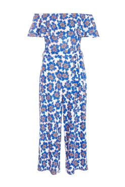 Royal Blue Floral Bardot Jumpsuit