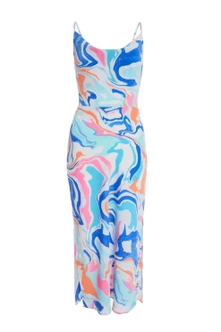 Multicolored Marble Print Midaxi Dress