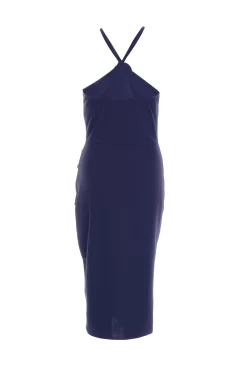 Navy Flower Ruched Midi Dress -Women Clothing Sale 00100038206 ZB scaled