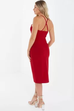 Red Flower Ruched Midi Dress 8 Red Flower Ruched Midi Dress -Women Clothing Sale 00100038207 XB scaled