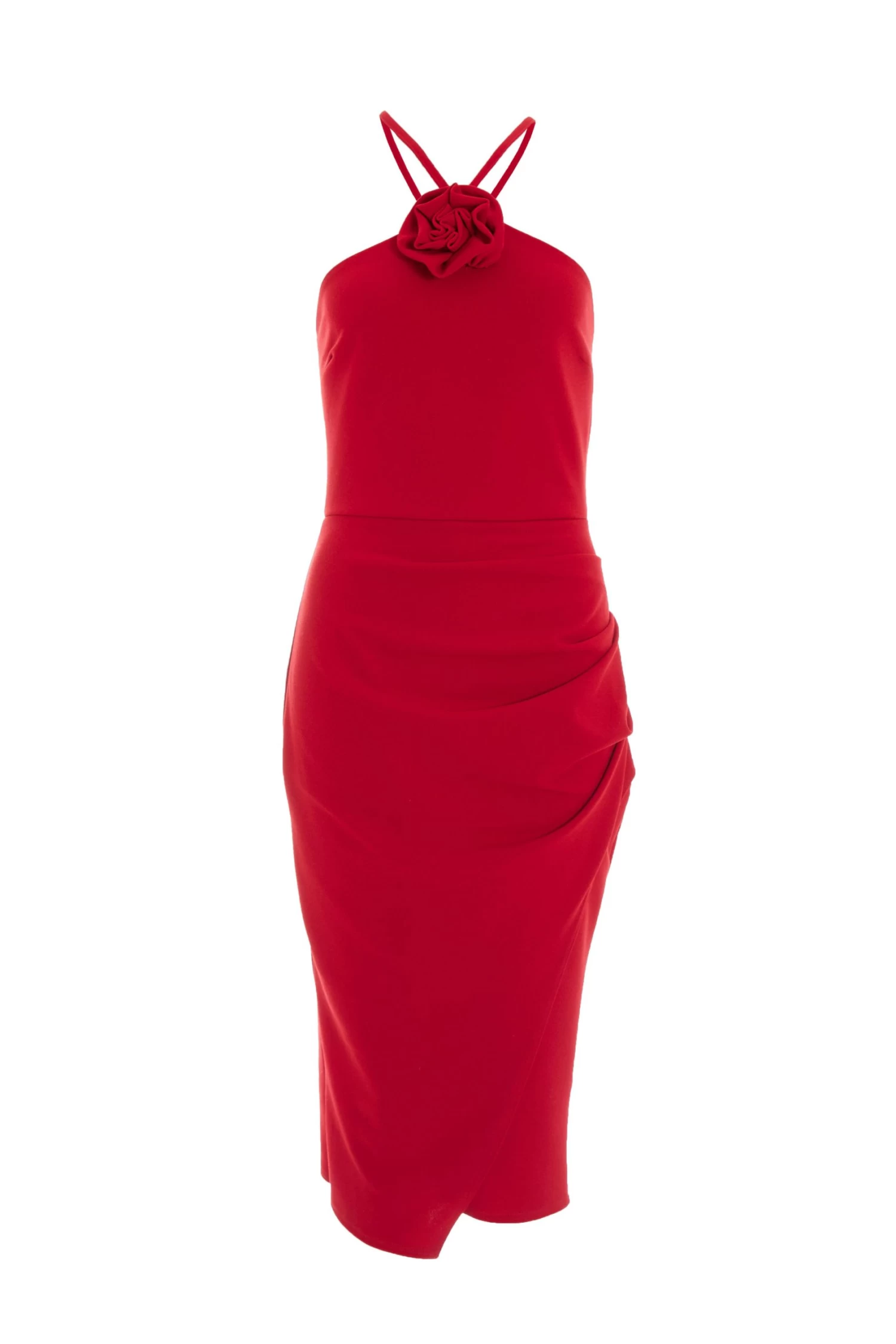 Red Flower Ruched Midi Dress 1 Red Flower Ruched Midi Dress