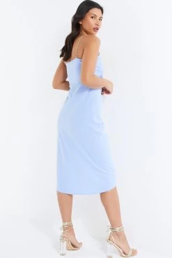 Blue Chain Ruched Midi Dress 8 Blue Chain Ruched Midi Dress -Women Clothing Sale 00100038212 XB