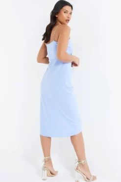 Blue Chain Ruched Midi Dress -Women Clothing Sale 00100038212 XB scaled