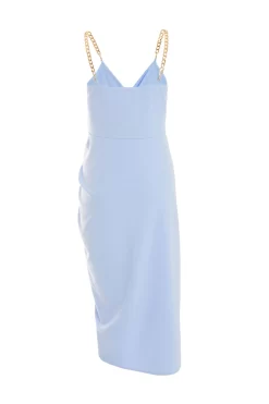 Blue Chain Ruched Midi Dress -Women Clothing Sale 00100038212 ZB scaled