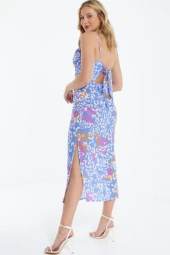 Blue Animal Print Split Midaxi Dress -Women Clothing Sale 00100038228 XB
