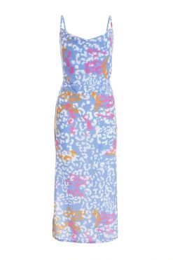 Blue Animal Print Split Midaxi Dress
