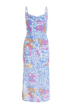 Blue Animal Print Split Midaxi Dress