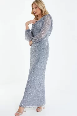 Grey Sequin Long Sleeve Maxi Dress 9 Grey Sequin Long Sleeve Maxi Dress -Women Clothing Sale 00100038237 XS scaled