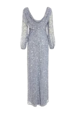 Grey Sequin Long Sleeve Maxi Dress 10 Grey Sequin Long Sleeve Maxi Dress -Women Clothing Sale 00100038237 ZB scaled