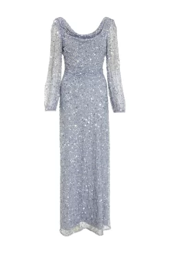 Grey Sequin Long Sleeve Maxi Dress