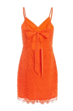 Orange Embroidered Tie Back Mini Dress -Women Clothing Sale 00100038242 ZB scaled
