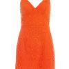 Orange Embroidered Tie Back Mini Dress