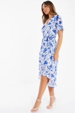 White Floral Wrap Dip Hem Midi Dress 9 White Floral Wrap Dip Hem Midi Dress -Women Clothing Sale 00100038245 XS scaled