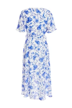 White Floral Wrap Dip Hem Midi Dress 10 White Floral Wrap Dip Hem Midi Dress -Women Clothing Sale 00100038245 ZB scaled