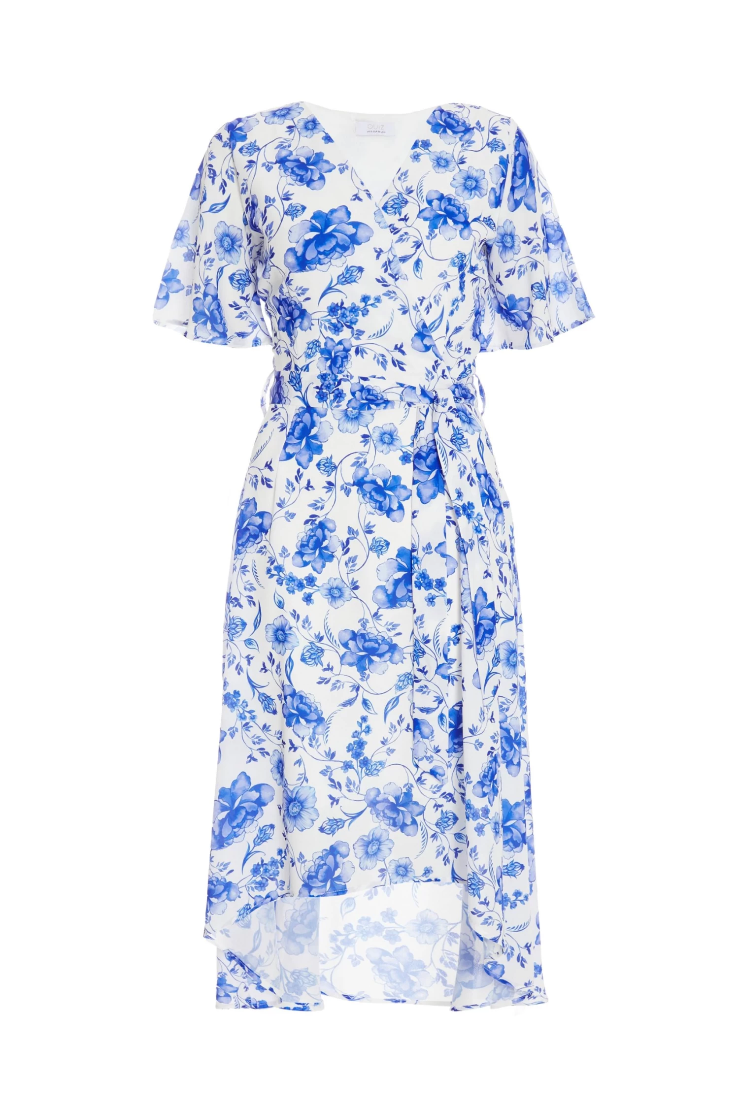 White Floral Wrap Dip Hem Midi Dress 1 White Floral Wrap Dip Hem Midi Dress