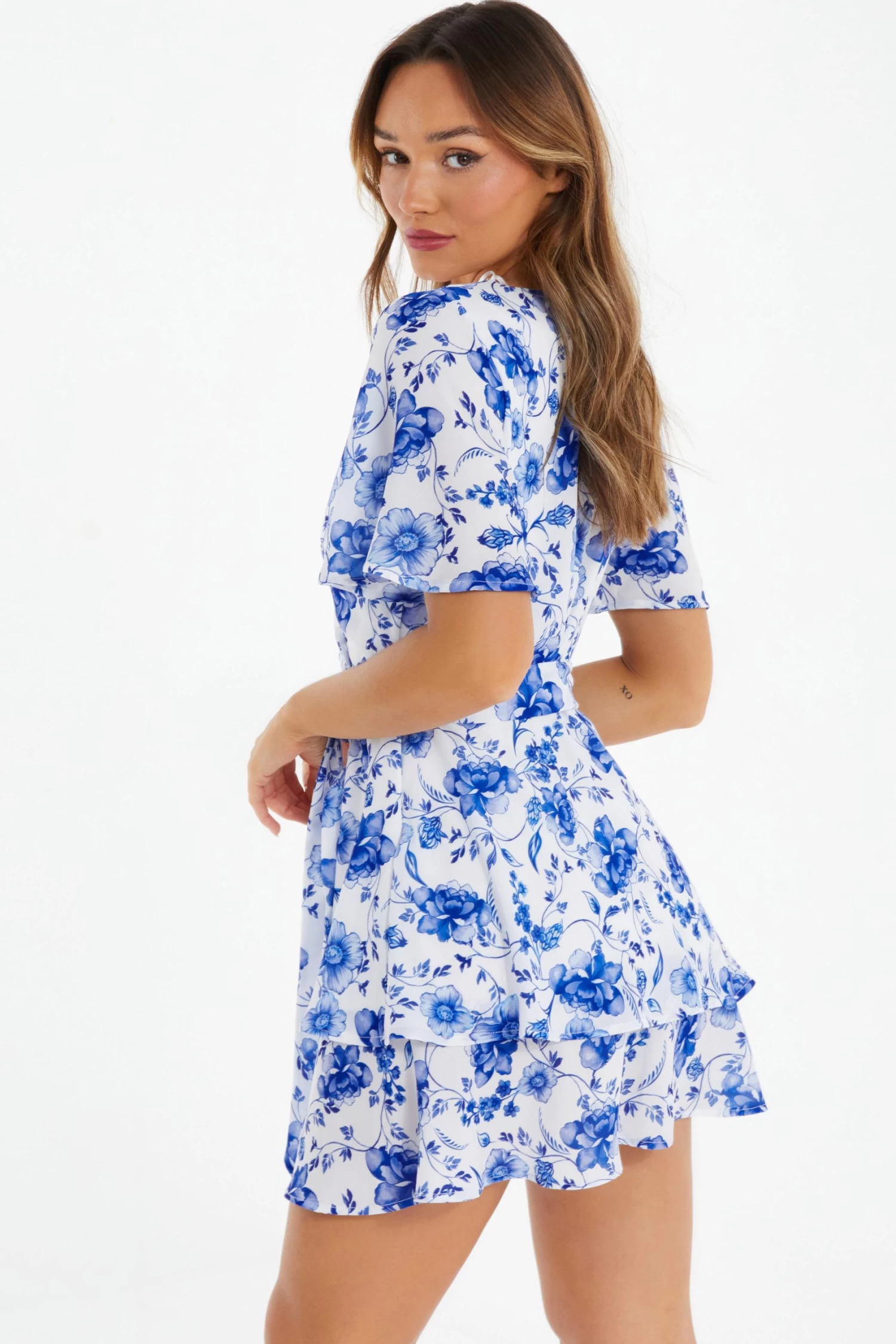 White Floral Wrap Mini Dress 3 White Floral Wrap Mini Dress - Image 3