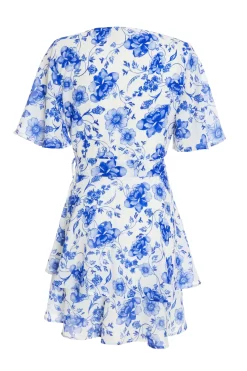 White Floral Wrap Mini Dress 10 White Floral Wrap Mini Dress -Women Clothing Sale 00100038247 ZB scaled