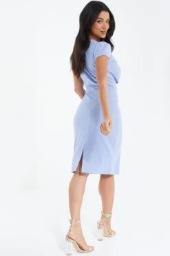 Light Blue Cap Sleeve Midi Dress -Women Clothing Sale 00100038248 XB