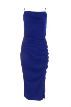 Royal Blue Ruched Bodycon Midi Dress