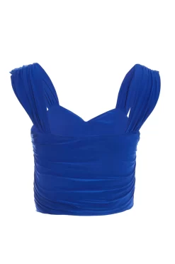 Royal Blue Ruched Crop Top -Women Clothing Sale 00100038262 ZB scaled