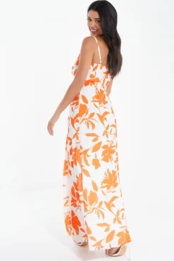 Orange Floral Maxi Dress -Women Clothing Sale 00100038267 XB scaled