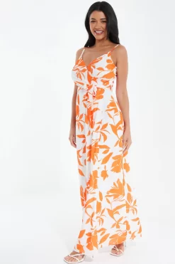 Orange Floral Maxi Dress -Women Clothing Sale 00100038267 XS scaled