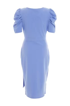 Pale Blue Wrap Puff Sleeve Midi Dress -Women Clothing Sale 00100038299 ZB scaled