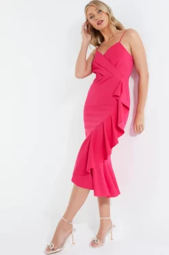 Pink Frill Hem Midi Dress 9 Pink Frill Hem Midi Dress -Women Clothing Sale 00100038317 XS scaled