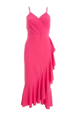 Pink Frill Hem Midi Dress
