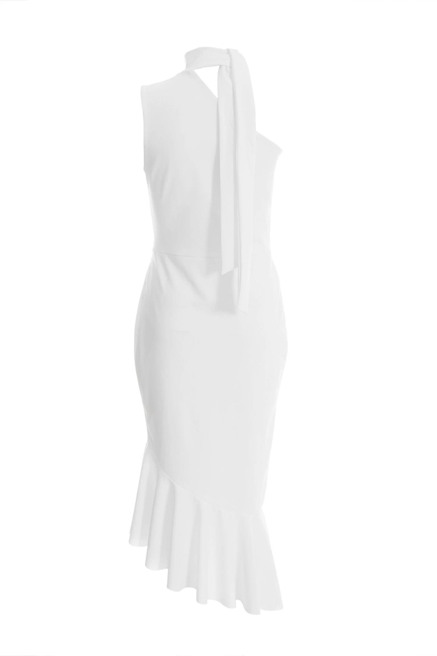 White Asymmetric Frill Bodycon Midi Dress 5 White Asymmetric Frill Bodycon Midi Dress - Image 5