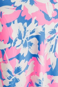 Blue Floral Satin Tie Back Midi Dress -Women Clothing Sale 00100038338 ZS