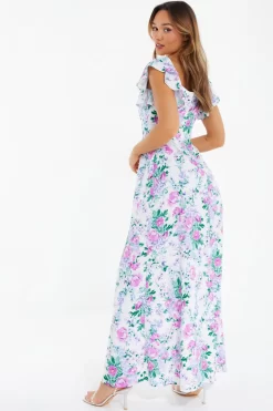 White Floral Split Maxi Dress 8 White Floral Split Maxi Dress -Women Clothing Sale 00100038341 XB scaled