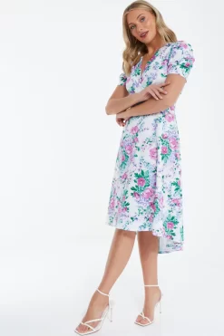 White Floral Puff Sleeve Midi Dress 9 White Floral Puff Sleeve Midi Dress -Women Clothing Sale 00100038342 XS scaled