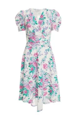 White Floral Puff Sleeve Midi Dress