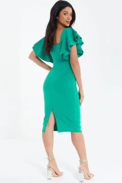 Green Frill Midi Dress -Women Clothing Sale 00100038343 XB