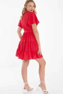 Red Wrap Skater Dress -Women Clothing Sale 00100038347 XB scaled
