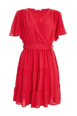 Red Wrap Skater Dress