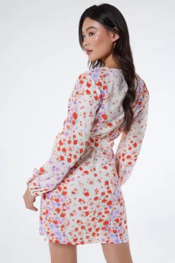 Multicoloured Floral Wrap Tie Mini Dress -Women Clothing Sale 00100038348 XB scaled