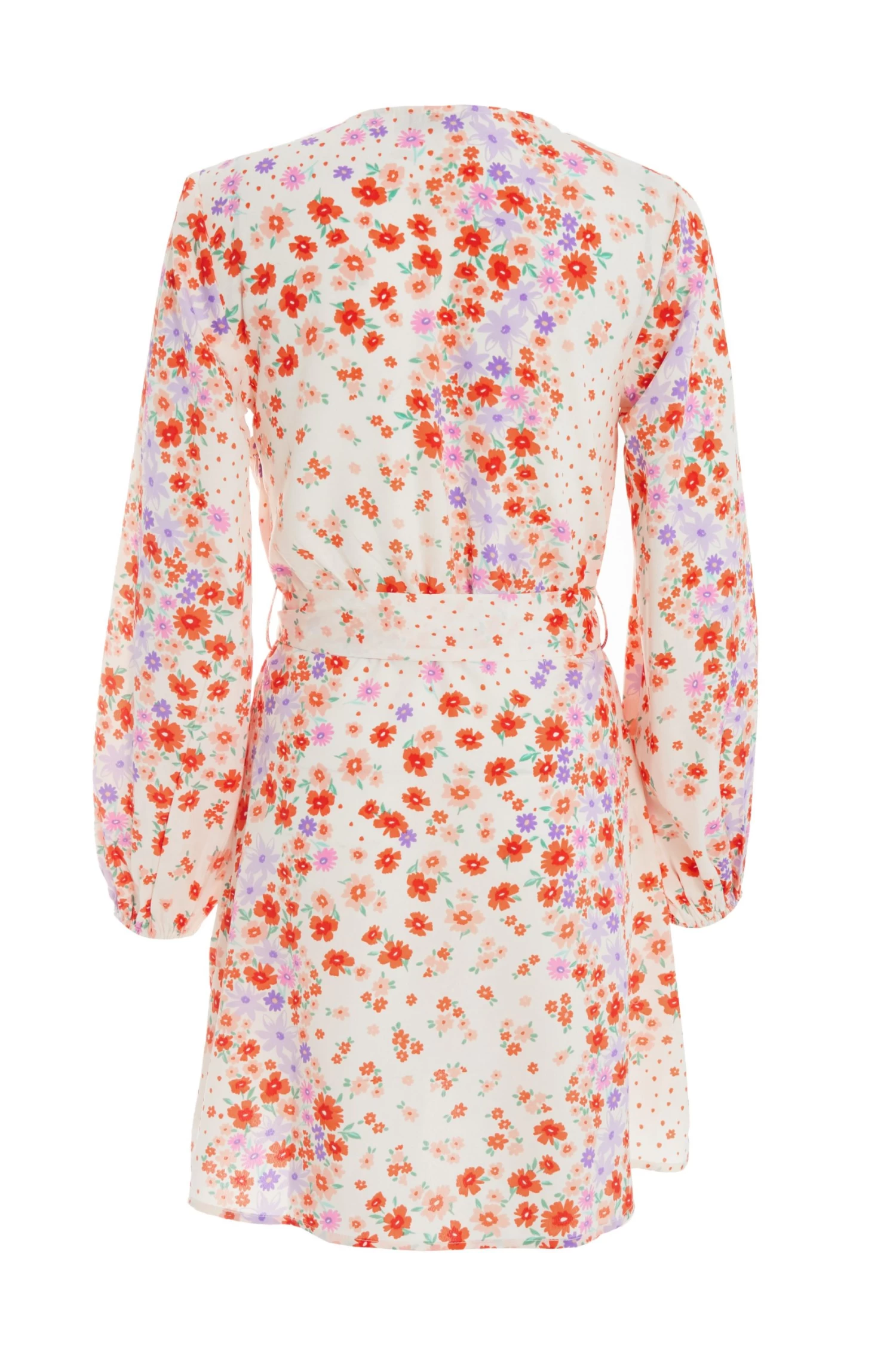 Multicoloured Floral Wrap Tie Mini Dress 5 Multicoloured Floral Wrap Tie Mini Dress - Image 5