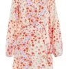 Multicoloured Floral Wrap Tie Mini Dress