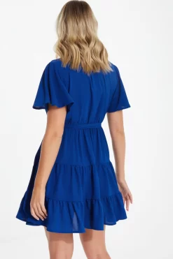 Royal Blue Wrap Skater Dress -Women Clothing Sale 00100038349 XB scaled