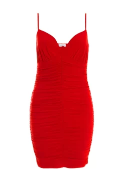 Red Ruched Bodycon Mini Dress