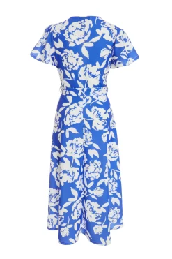 Blue Floral Wrap Dip Hem Midi Dress 10 Blue Floral Wrap Dip Hem Midi Dress -Women Clothing Sale 00100038358 ZB scaled