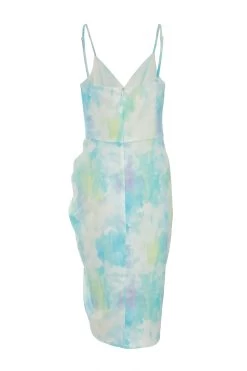 Blue Smudge Satin Wrap Midi Dress 10 Blue Smudge Satin Wrap Midi Dress -Women Clothing Sale 00100038362 ZB