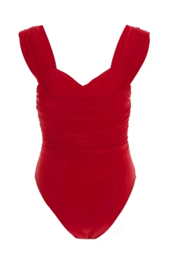 Red Ruched Bodysuit -Women Clothing Sale 00100038363 ZB scaled