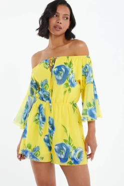 Yellow Floral Bardot Playsuit 9 Yellow Floral Bardot Playsuit -Women Clothing Sale 00100038365 XM scaled